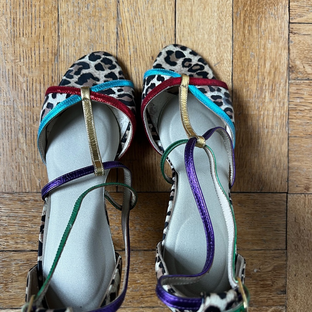Comme il Faut Leopard Print Woman’s Tango Shoes with Colorful Straps